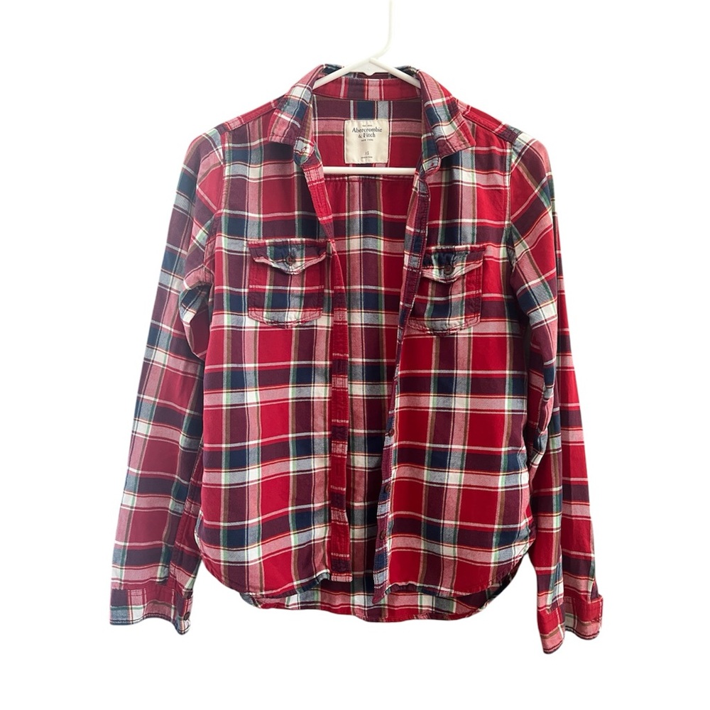 Abercrombie and Fitch 100% Cotton Long Sleeve Red Flannel SZ XS